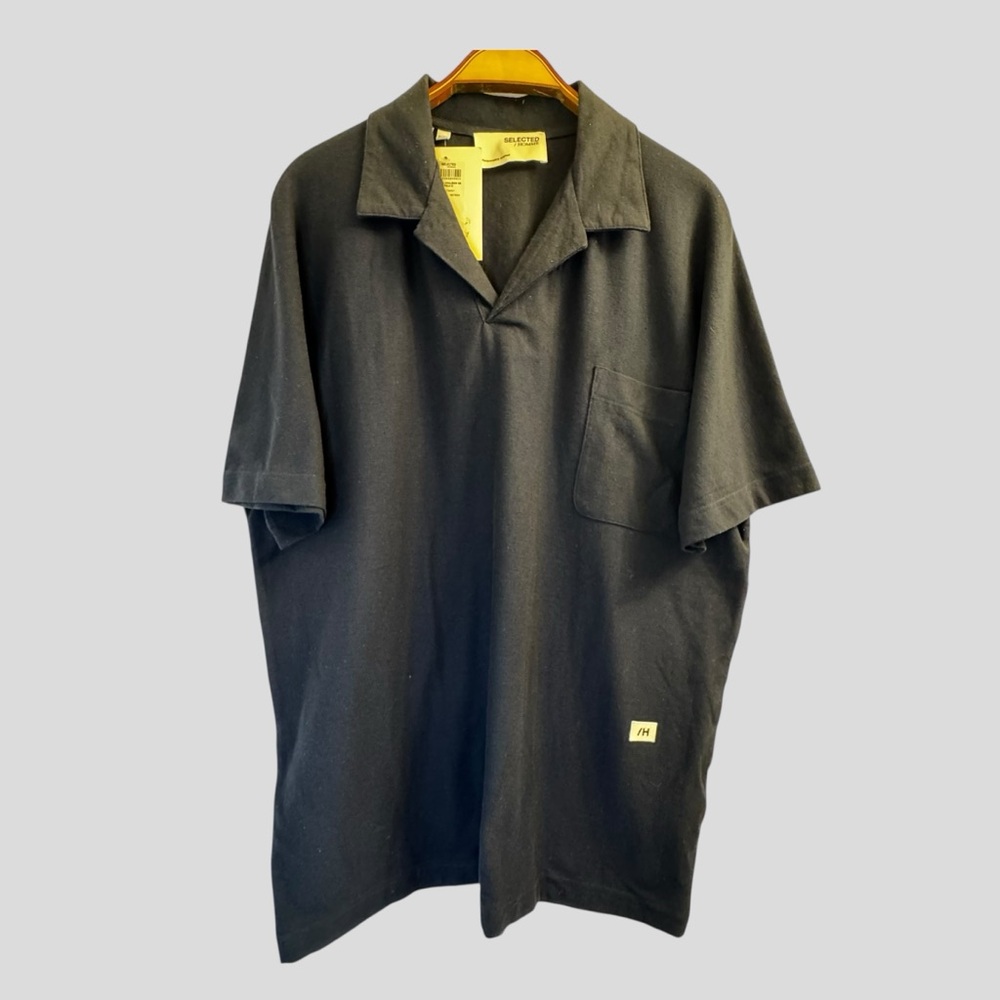 Selected Homme Navy Blue Short Sleeve Polo Shirt Minimalist Size XL